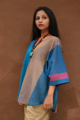 Taral | Anti Fit Cotton Top | Blue with Mustard