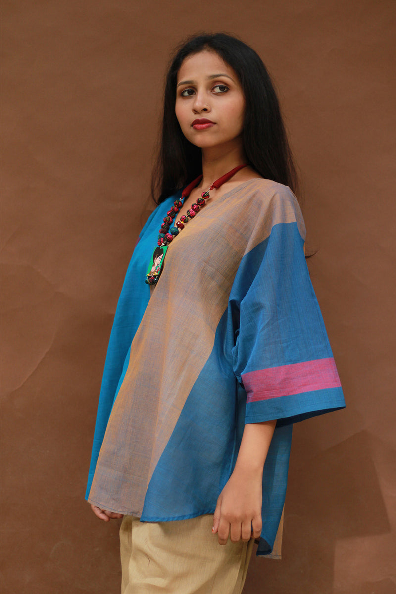 Taral | Anti Fit Cotton Top | Blue with Mustard