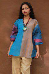Taral | Anti Fit Cotton Top | Blue with Mustard