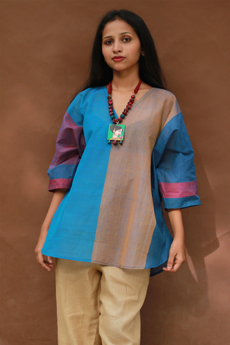Taral | Anti Fit Cotton Top | Blue with Mustard