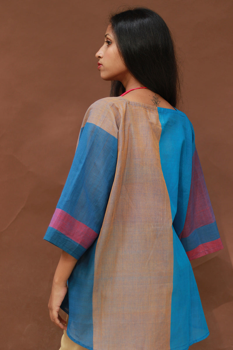Taral | Anti Fit Cotton Top | Blue with Mustard