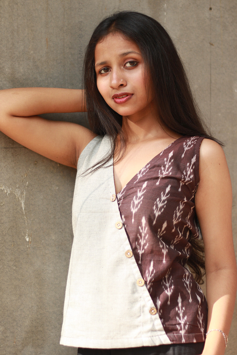 Bhoomi | Sleeveless Crossover Top | Ivory & Mahogany