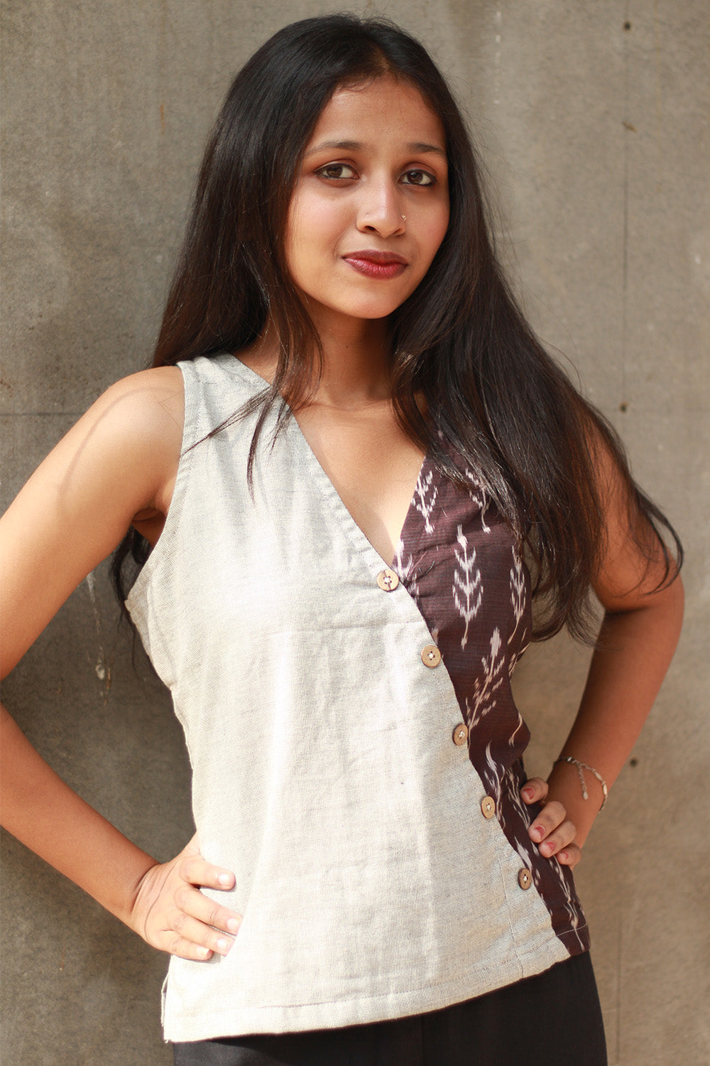 Bhoomi | Sleeveless Crossover Top | Ivory & Mahogany