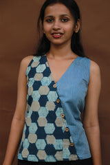 Bhoomi | Sleeveless Crossover Top | Cyan Stripes