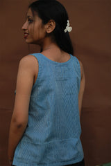 Bhoomi | Sleeveless Crossover Top | Cyan Stripes