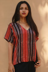 Modal Silk Top | Madder Stripes Ajrakh