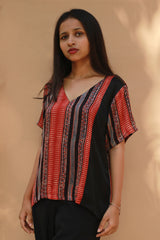 Modal Silk Top | Madder Stripes Ajrakh