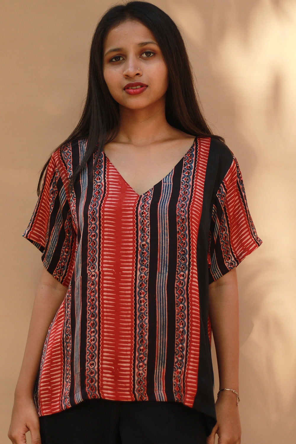 Modal Silk Top | Madder Stripes Ajrakh