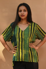 Modal Silk Top | Lime Stripes Ajrakh