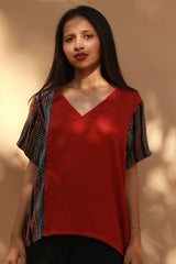 Modal Silk Top | Scarlet with Noir Stripes Ajrakh