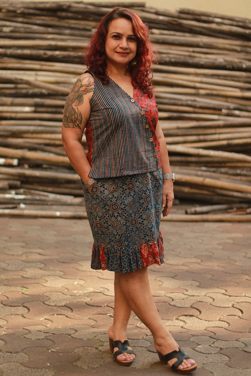 Manchali | Short Skirt | Indigo Universe Ajrakh
