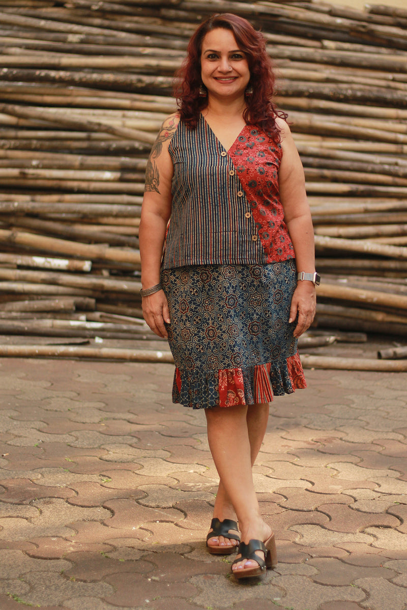 Manchali | Short Skirt | Indigo Universe Ajrakh
