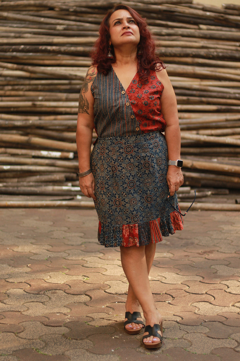 Manchali | Short Skirt | Indigo Universe Ajrakh
