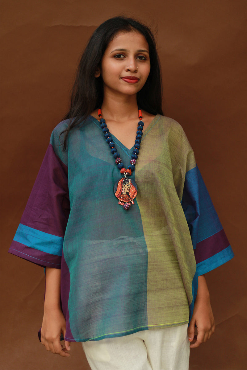 Taral | Anti Fit Cotton Top | Teal with Mustard
