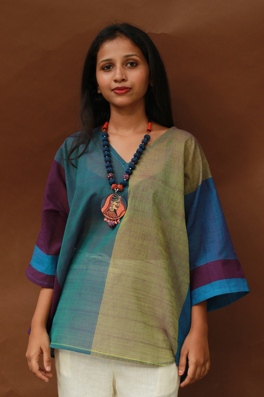 Taral | Anti Fit Cotton Top | Teal with Mustard