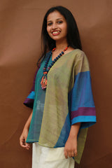Taral | Anti Fit Cotton Top | Teal with Mustard