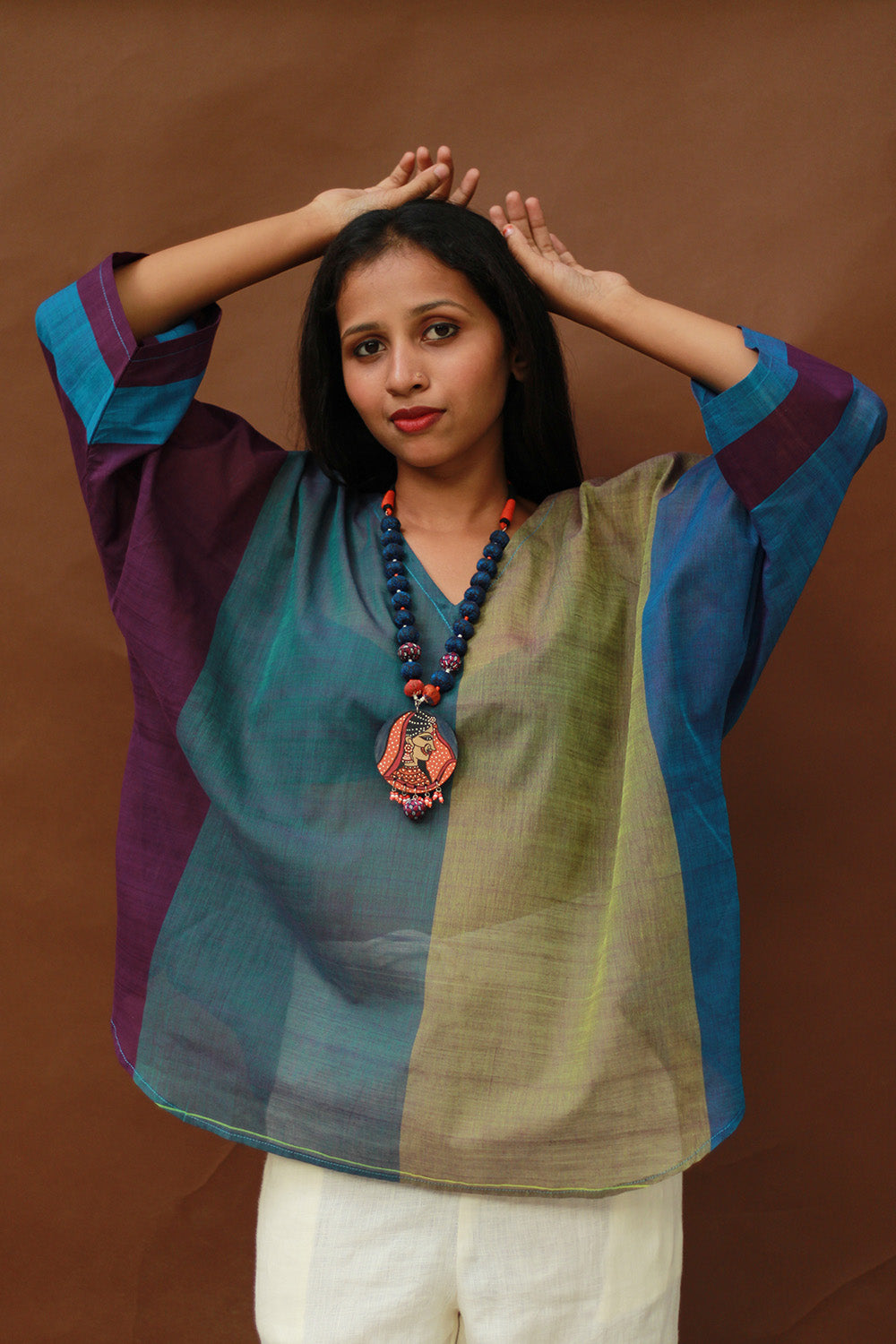 Taral | Anti Fit Cotton Top | Teal with Mustard