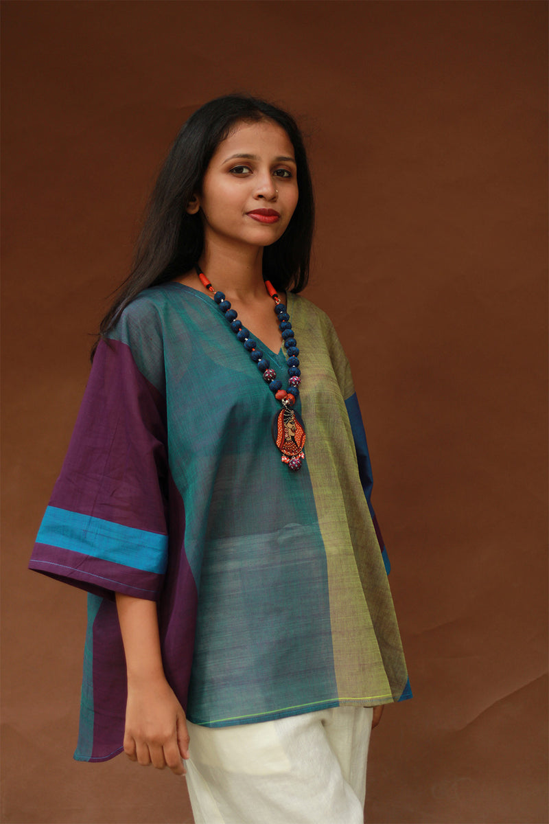 Taral | Anti Fit Cotton Top | Teal with Mustard