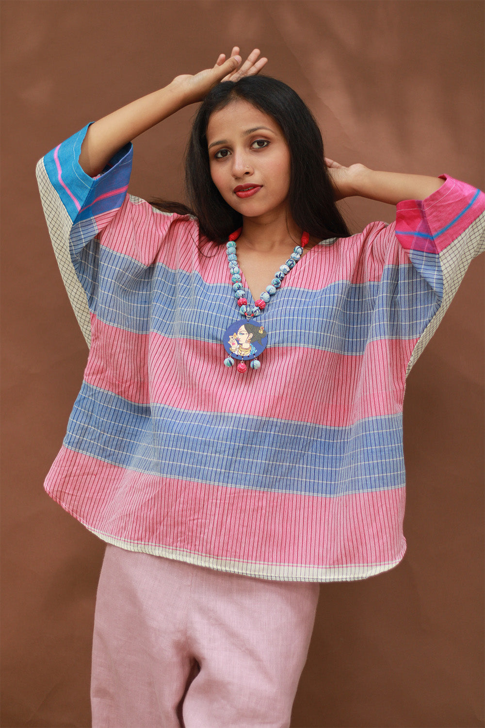Taral | Anti Fit Cotton Top | Patteda Anchu | Ivory with Fuschia & Lavender
