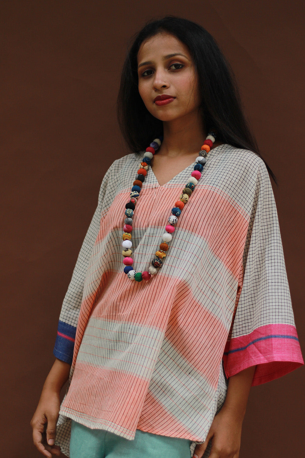 Taral | Anti Fit Cotton Top | Patteda Anchu | Ivory with Tangerine