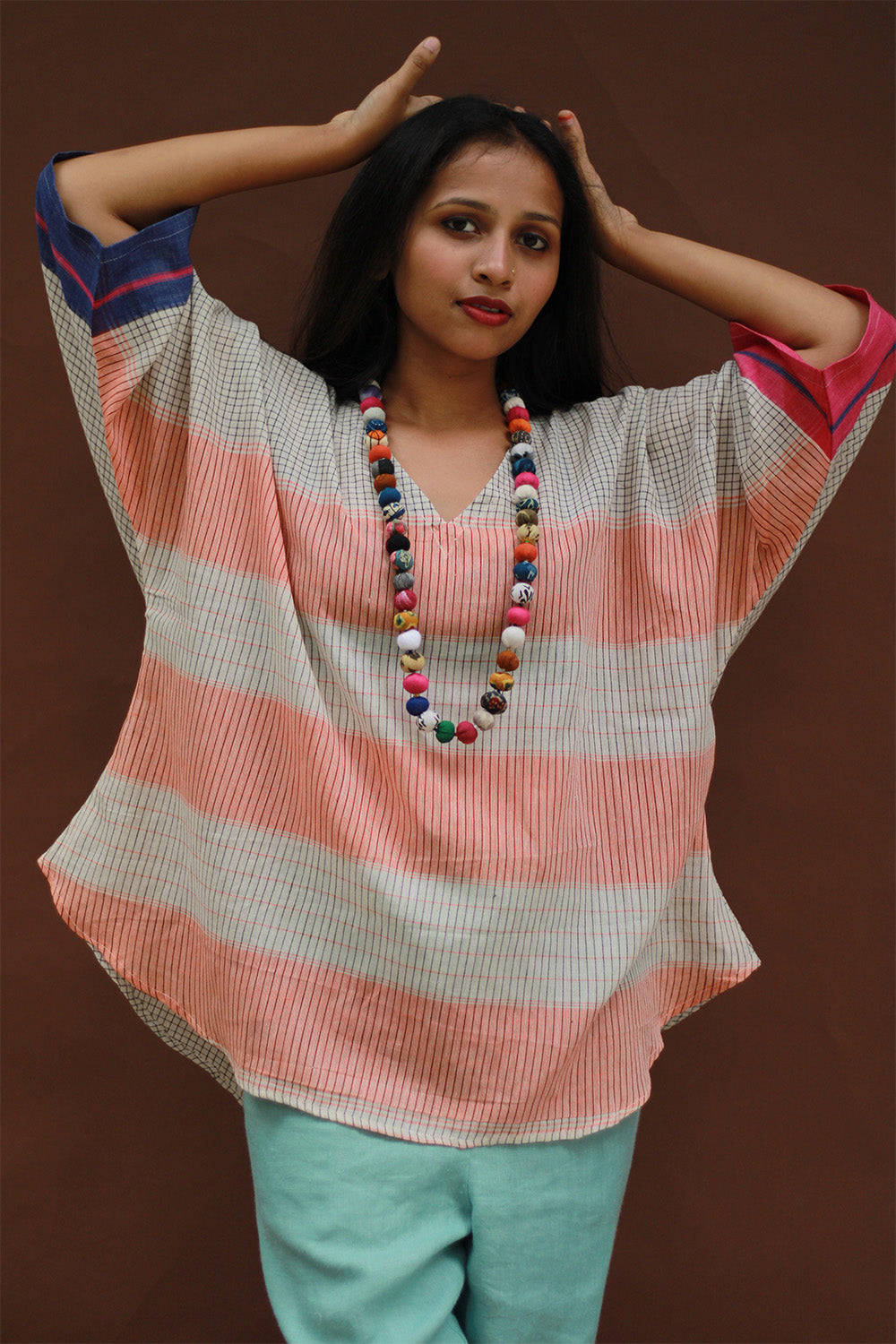 Taral | Anti Fit Cotton Top | Patteda Anchu | Ivory with Tangerine