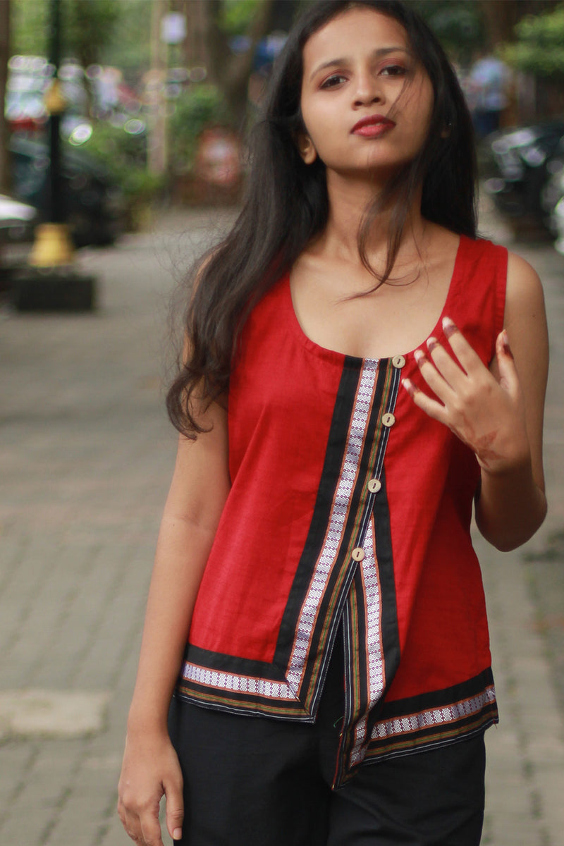 GupShup | Asymmetric Sleeveless Top | Rouge with Khunn