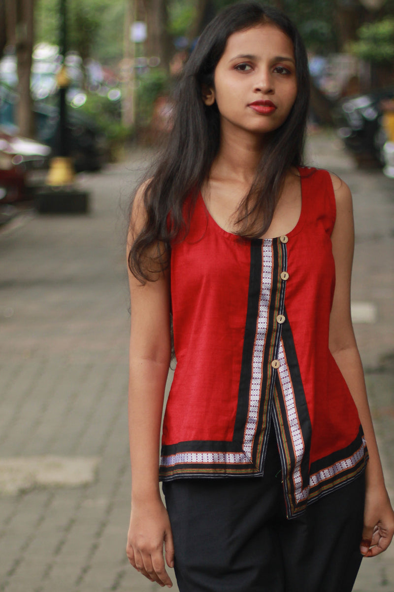 GupShup | Asymmetric Sleeveless Top | Rouge with Khunn