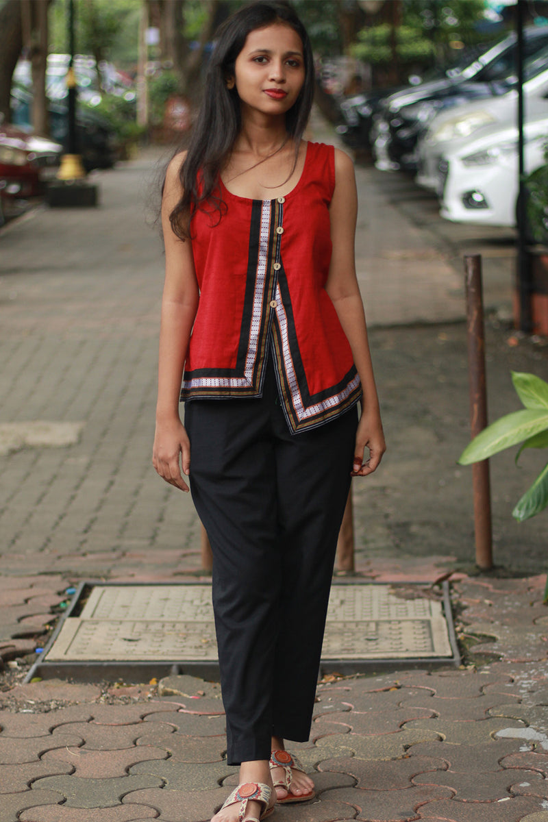 GupShup | Asymmetric Sleeveless Top | Rouge with Khunn