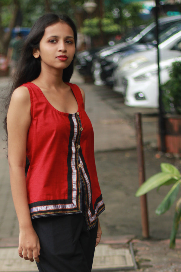 GupShup | Asymmetric Sleeveless Top | Rouge with Khunn