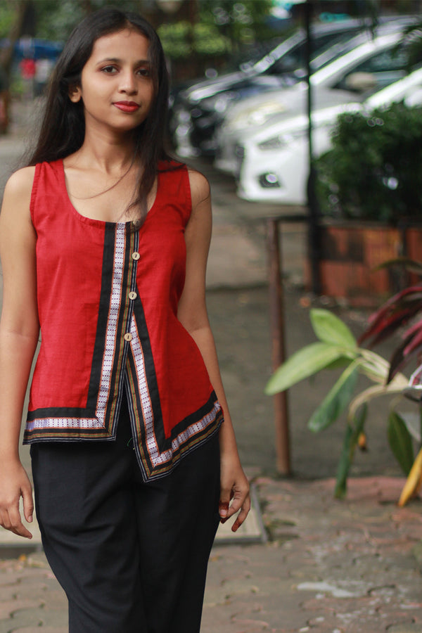 GupShup | Asymmetric Sleeveless Top | Rouge with Khunn