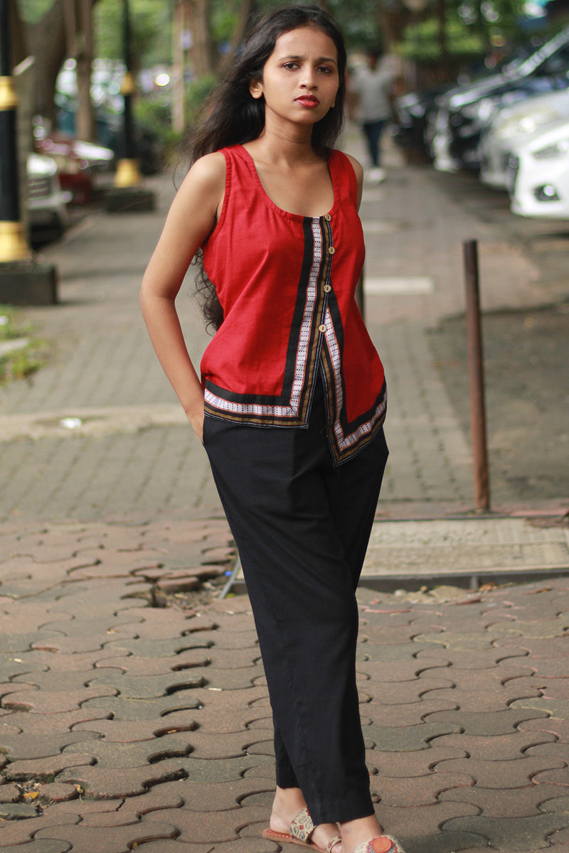 GupShup | Asymmetric Sleeveless Top | Rouge with Khunn
