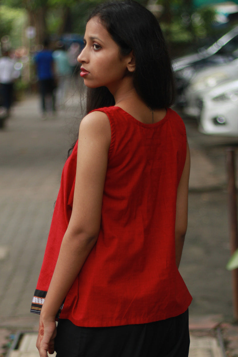 GupShup | Asymmetric Sleeveless Top | Rouge with Khunn