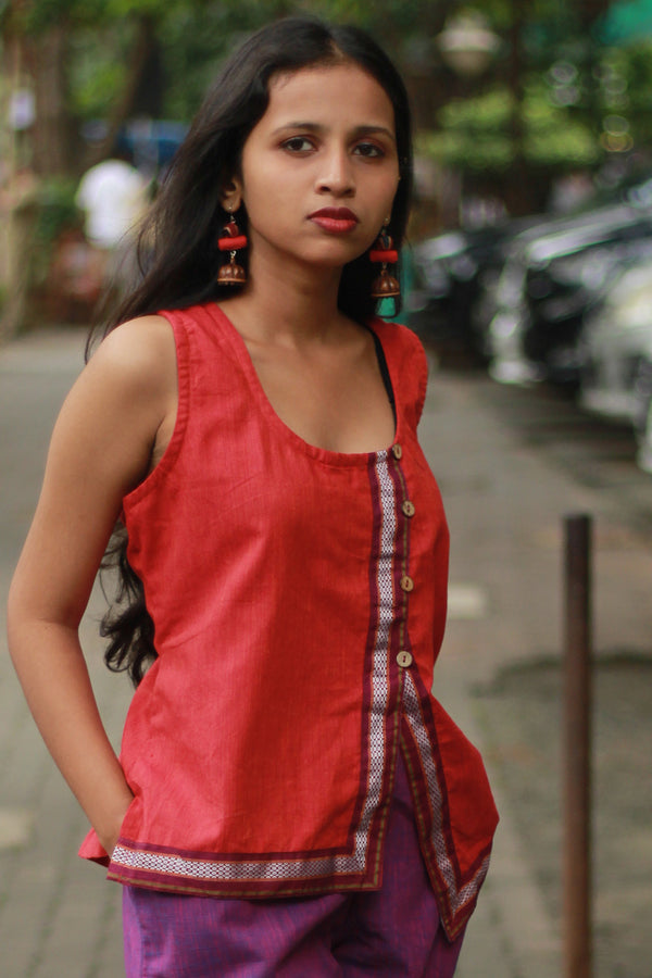 GupShup | Asymmetric Sleeveless Top | Orange with Khunn