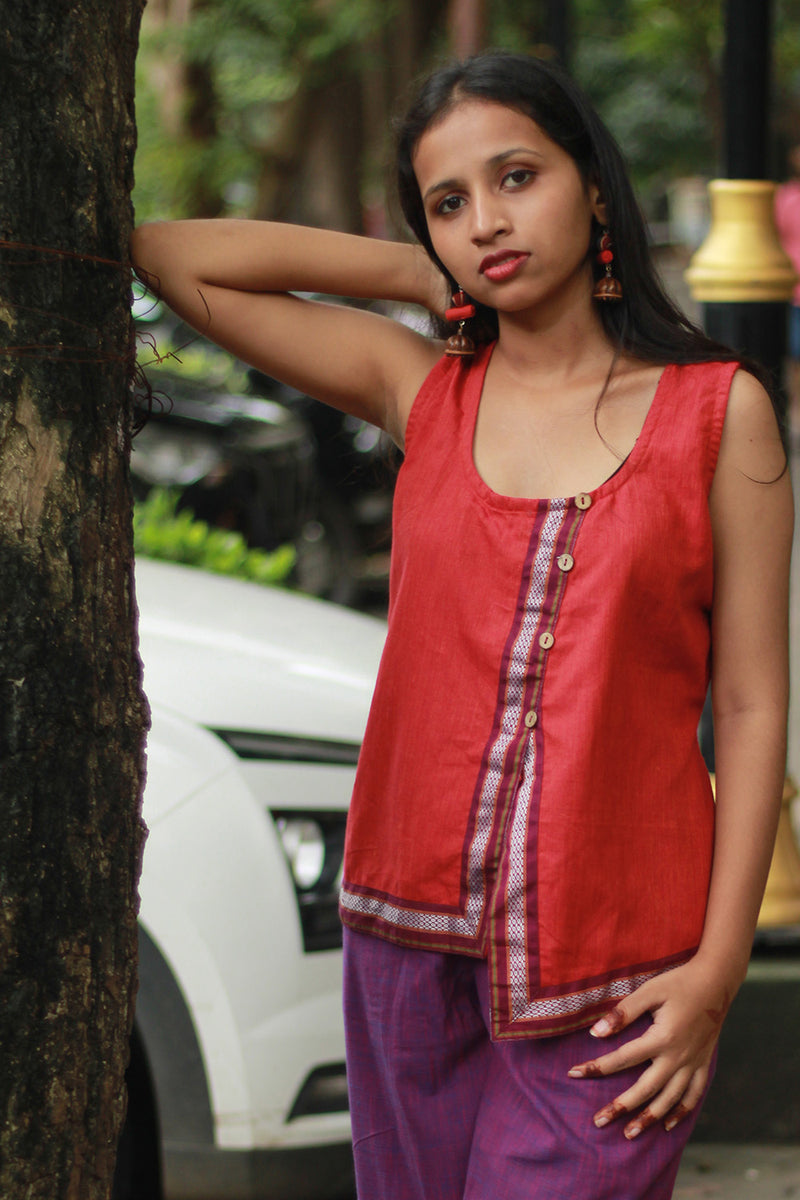 GupShup | Asymmetric Sleeveless Top | Orange with Khunn
