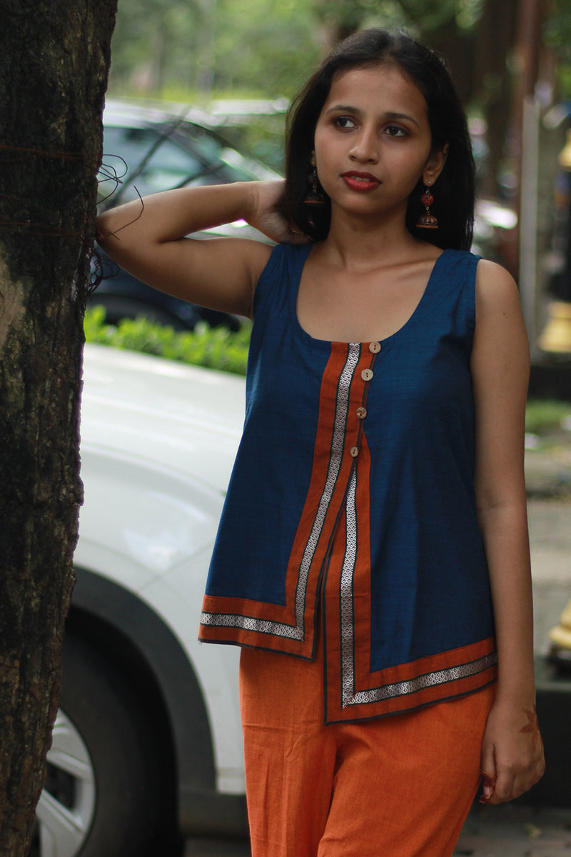 GupShup | Asymmetric Sleeveless Top | Cobalt with Khunn