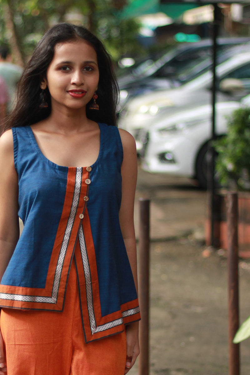 GupShup | Asymmetric Sleeveless Top | Cobalt with Khunn