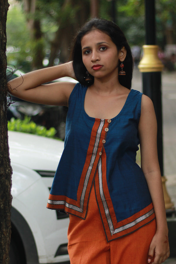 GupShup | Asymmetric Sleeveless Top | Cobalt with Khunn
