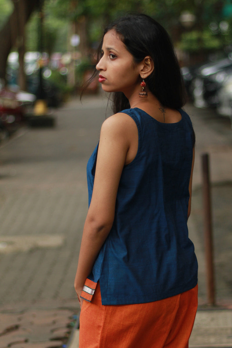 GupShup | Asymmetric Sleeveless Top | Cobalt with Khunn