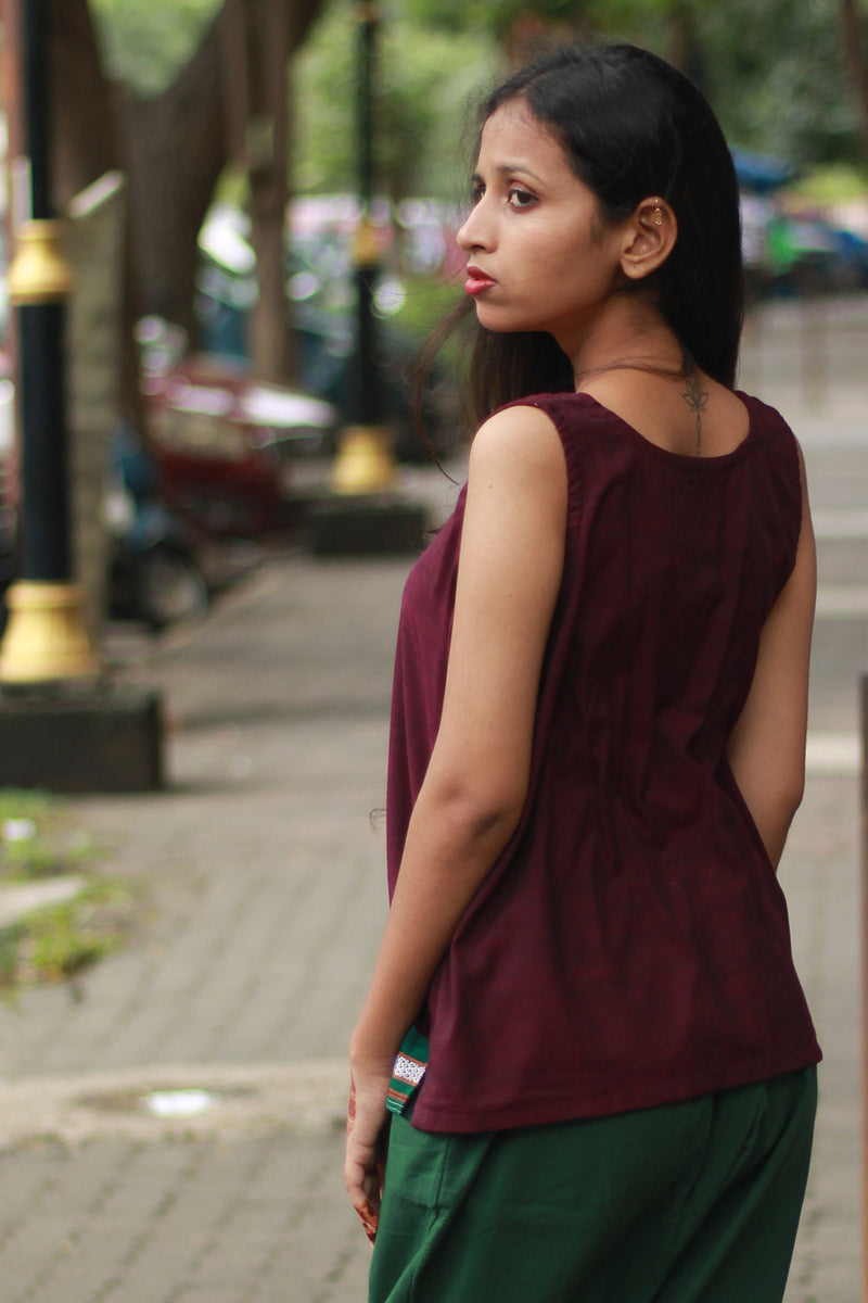 GupShup | Asymmetric Sleeveless Top | Wine with Khunn