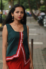 GupShup | Asymmetric Sleeveless Top | Green with Khunn