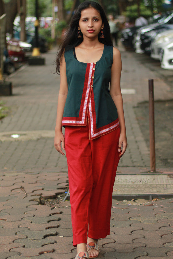 GupShup | Asymmetric Sleeveless Top | Green with Khunn
