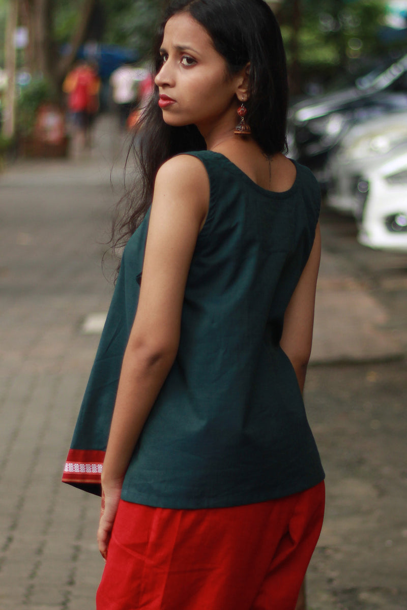 GupShup | Asymmetric Sleeveless Top | Green with Khunn