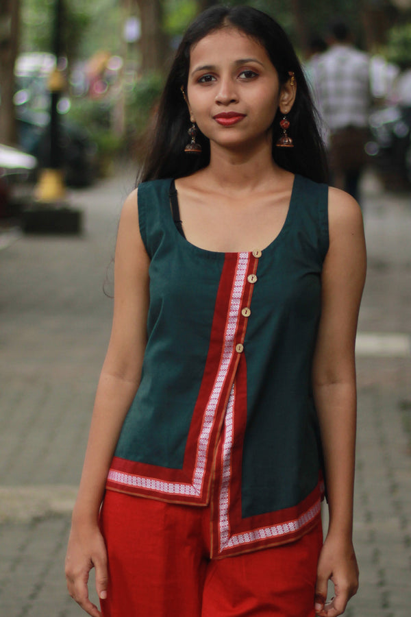GupShup | Asymmetric Sleeveless Top | Green with Khunn