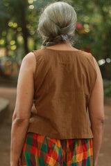 Front Buttoned Vest | Embroidered Cotton | Mustard