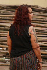 Front Buttoned Vest | Embroidered Cotton | Noir