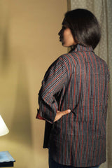 Madhura | Tunic | Ajrakh Red Indigo Stripes