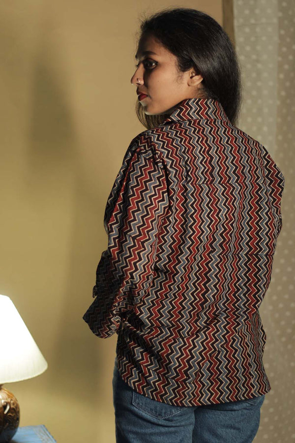 Madhura | Tunic | Ajrakh Noir Red Chevron