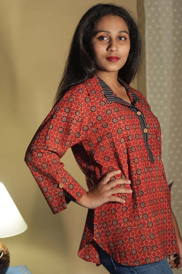 Madhura | Tunic | Ajrakh Rust Trellis