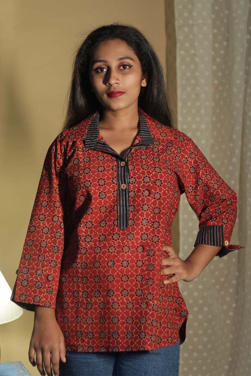 Madhura | Tunic | Ajrakh Rust Trellis