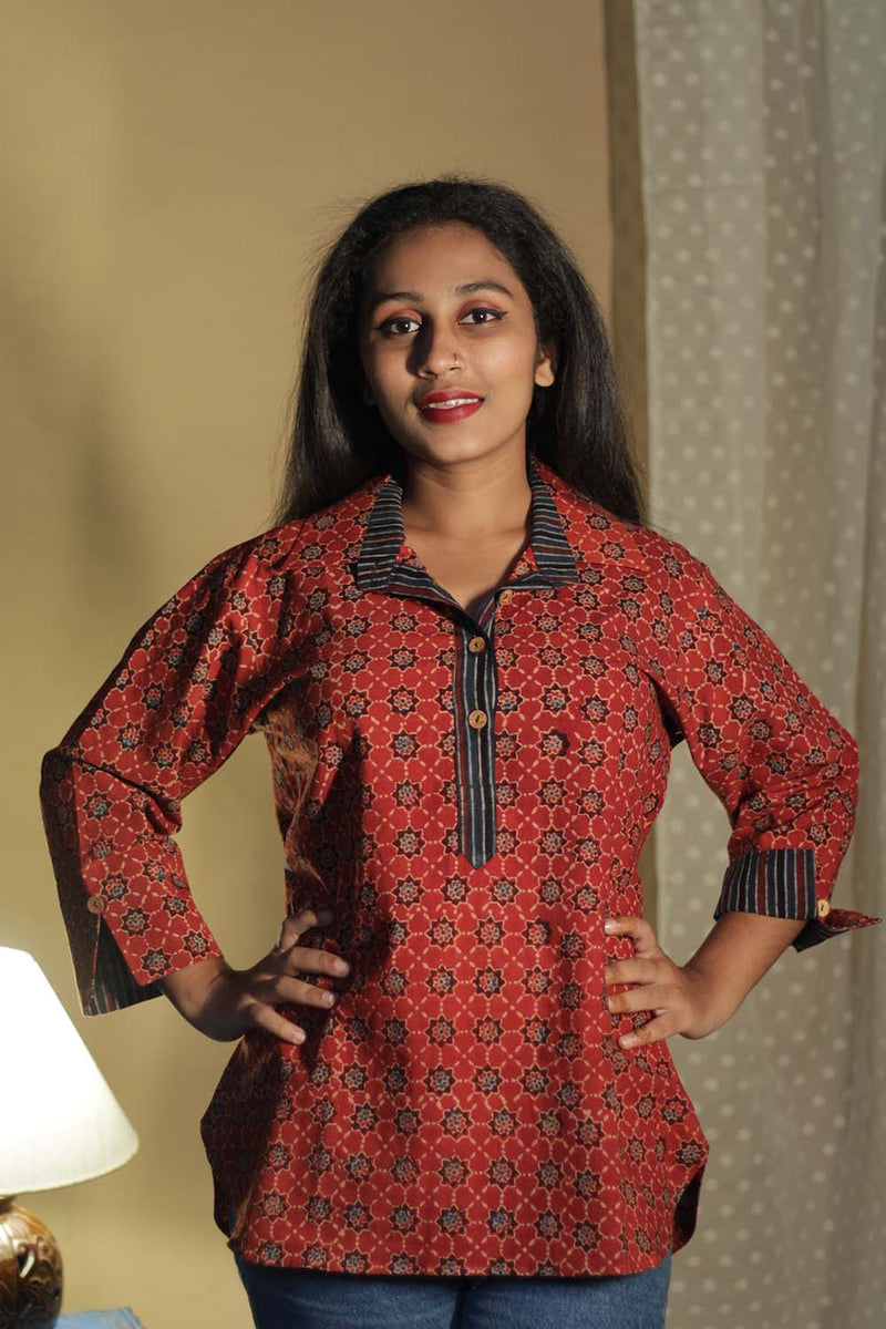 Madhura | Tunic | Ajrakh Rust Trellis